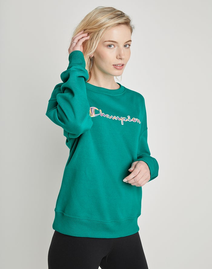 Women's Champion Powerblend Fleece Relaxed Hoodie Green | ISHOB9384