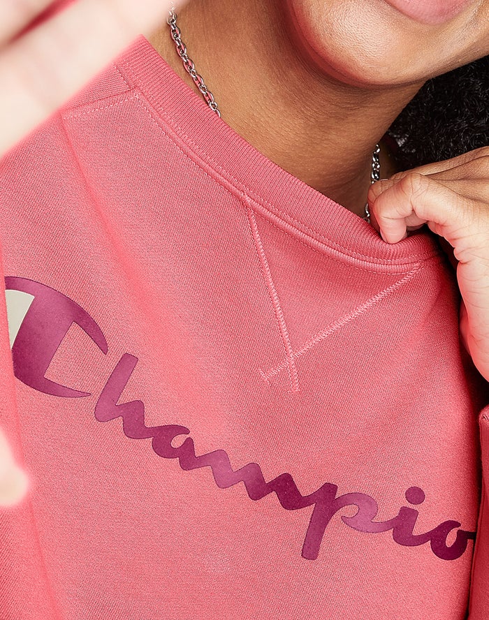 Women's Champion Powerblend Fleece Script Logo Tops Grey | WCPLE3124