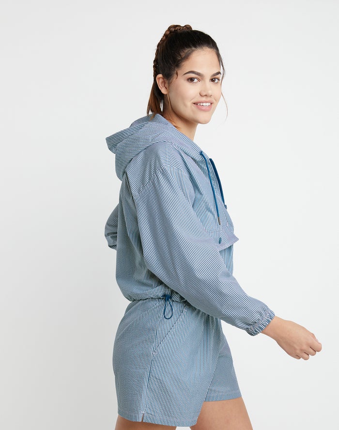 Women's Champion Seersucker Utility Full Zip Jackets Turquoise / White | PIYWK0395