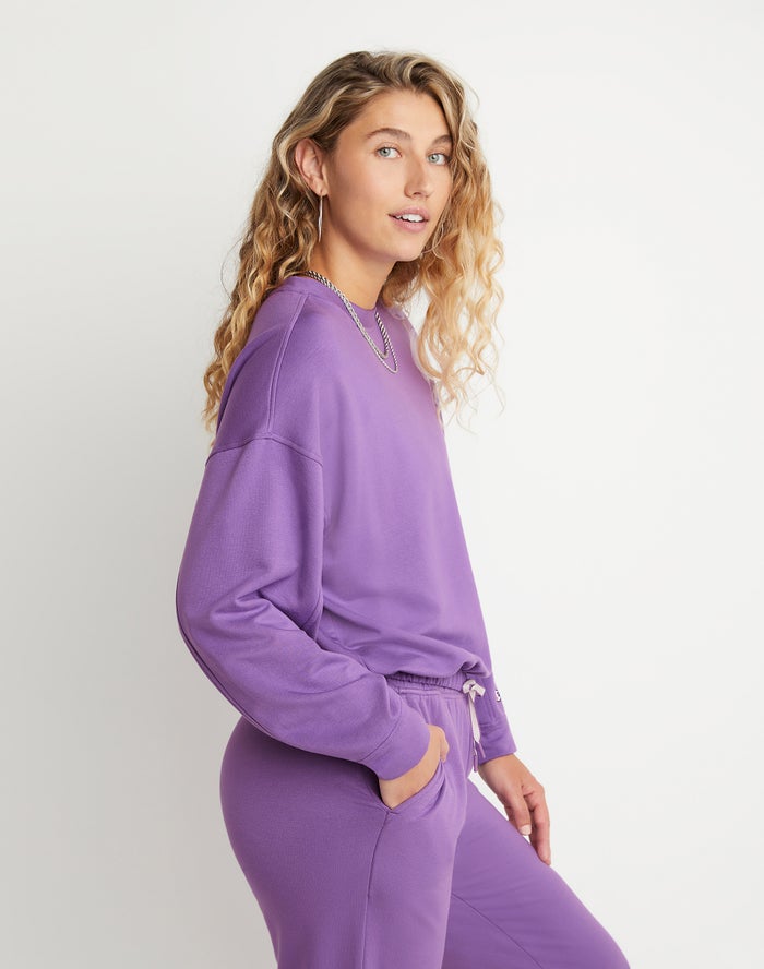 Women's Champion Soft Touch Drawstring Hoodie Purple | XNSGQ8197