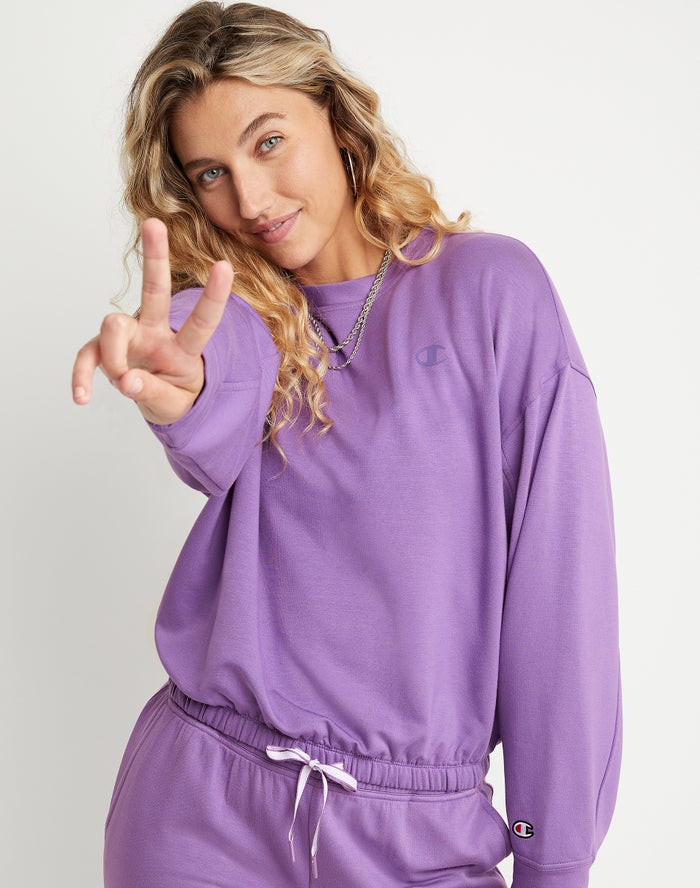 Women's Champion Soft Touch Drawstring Hoodie Purple | XNSGQ8197