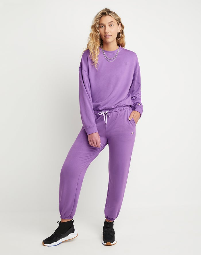 Women's Champion Soft Touch Drawstring Hoodie Purple | XNSGQ8197