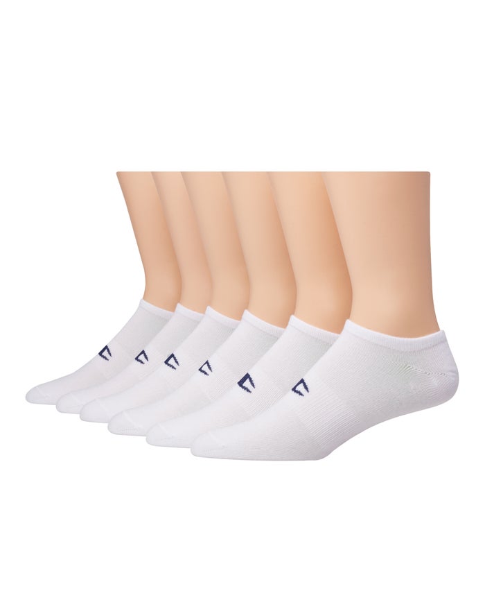 Women\'s Champion Super No Show C Logo 6-pairs Socks White | QTDRH9076