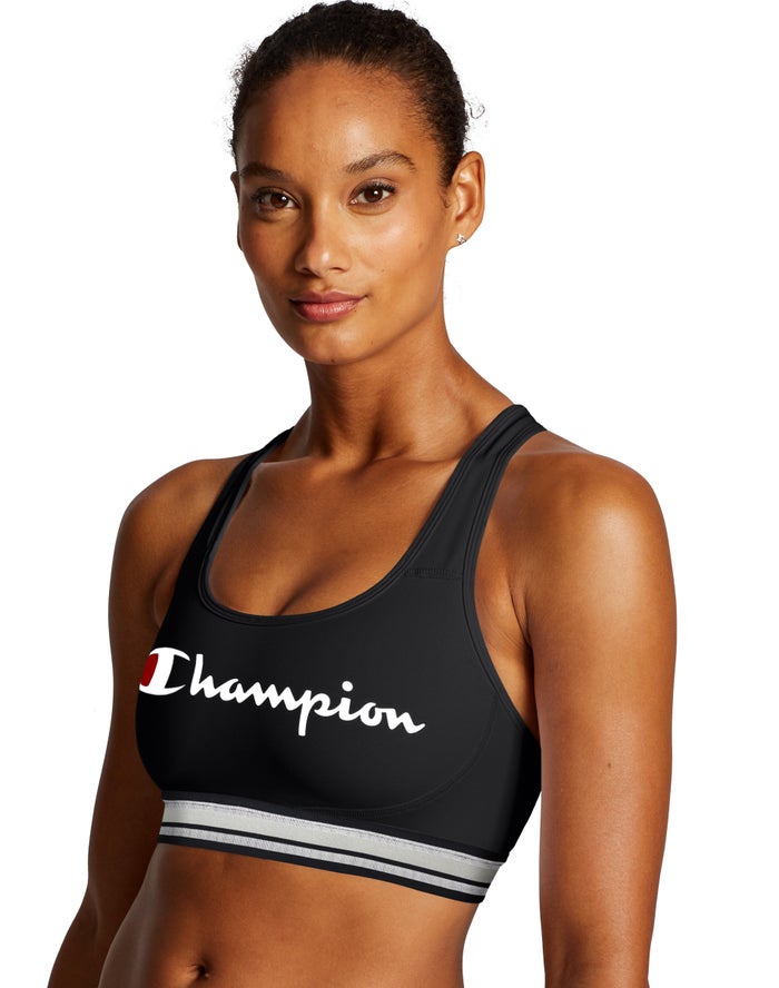 Women\'s Champion The Absolute Workout Sports Script Logo Bras Black | KSJWE0791