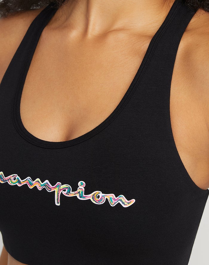 Women's Champion The Authentic Sports Script Logo Bras Black | WBXDL6248