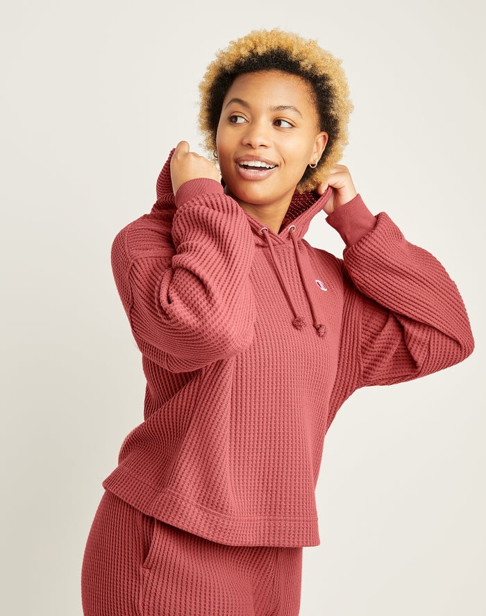 Women's Champion Waffle Knit Hoodie Red | VBWYJ8124