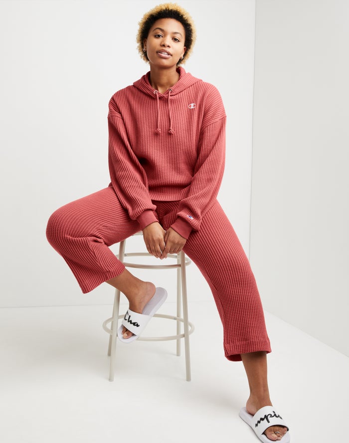 Women's Champion Waffle Knit Hoodie Red | VBWYJ8124