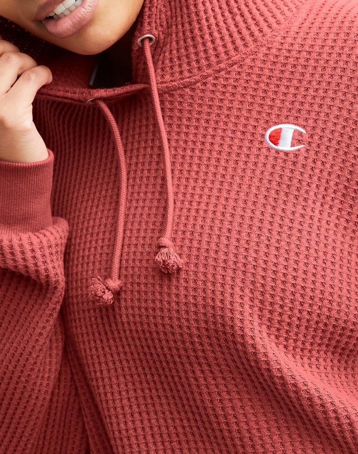 Women's Champion Waffle Knit Hoodie Red | VBWYJ8124