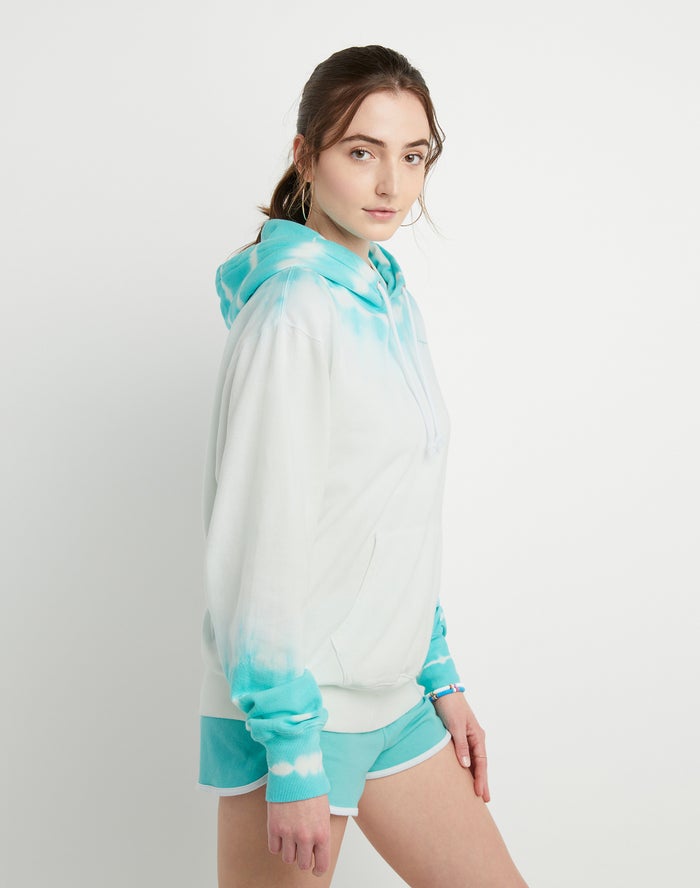 Women's Champion Wave-Dye Oversized Lightweight Fleece Hoodie White / Coral | ZNXSO5732